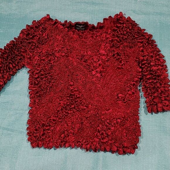 Magic Scarf Dark Brick Red Stretch Bubble Crinkle Y2K Shirt One Size Party Fun - Picture 8 of 8